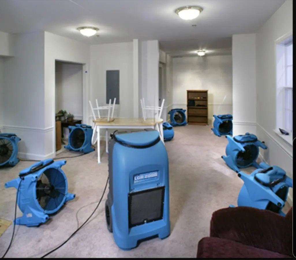 Air movers and dehumidifier setup for Water Extraction & Removal in Belle Haven