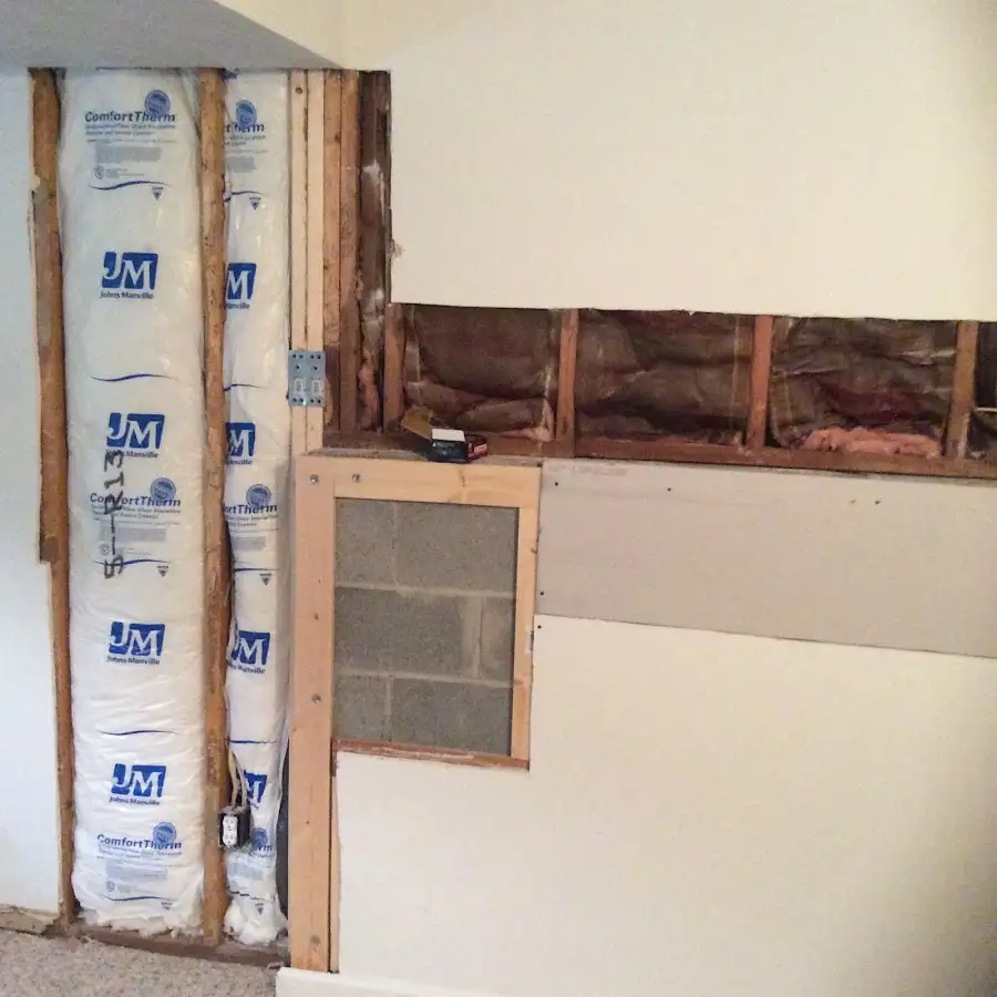 Wall insulation replacement during Basement Flood Cleanup in Belle Haven
